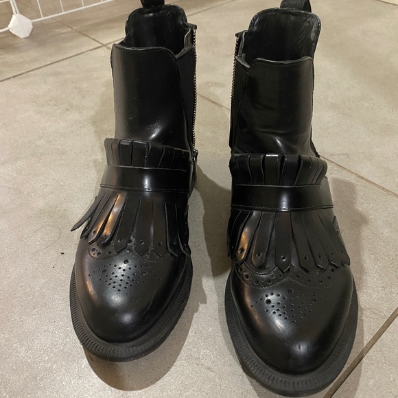Dr. Martens Shoes - Dr. Martens Black Ankle Boots with Fringe Detail